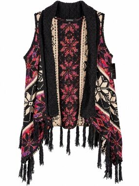 Relativity Women's Black Floral Fringe Knit Vest size small